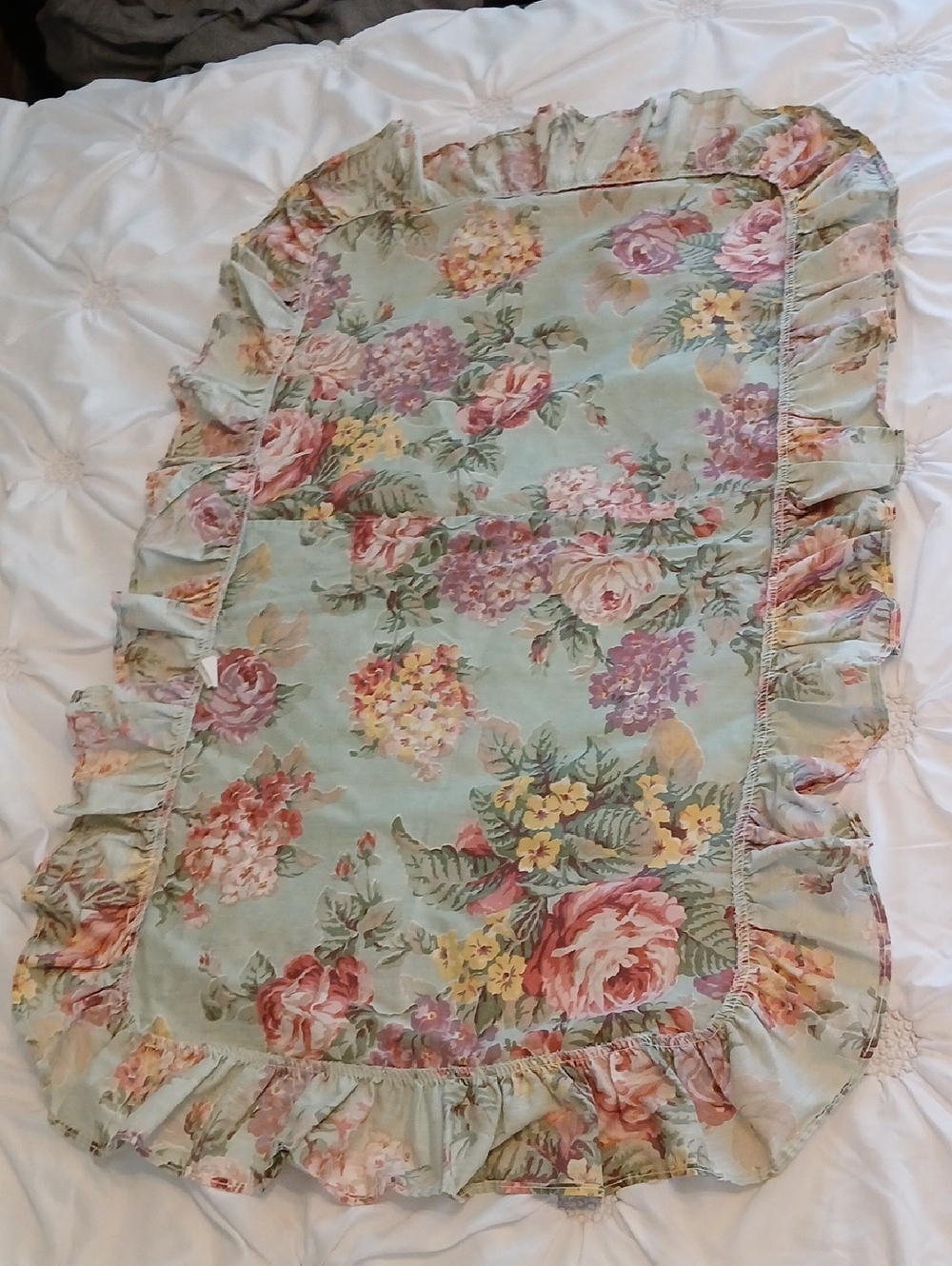 VTG King Pillow Sham Floral Ruffle JP Stevens 1988 Made In USA Pillowcase - Picture 4 of 9